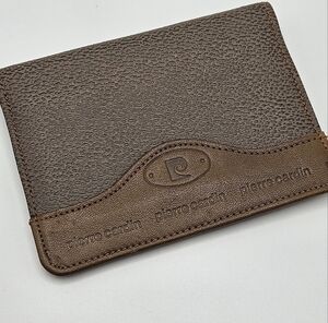 VINTAGE Pierre Cardin Pebbled Brown Leather Slim Card Holder Wallet